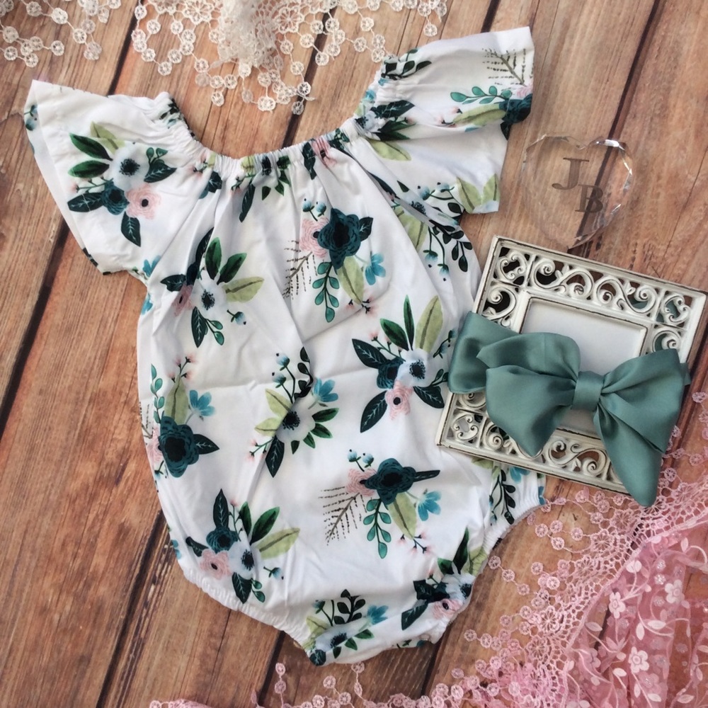 Boutique Baby Girl Romper & Head Wrap